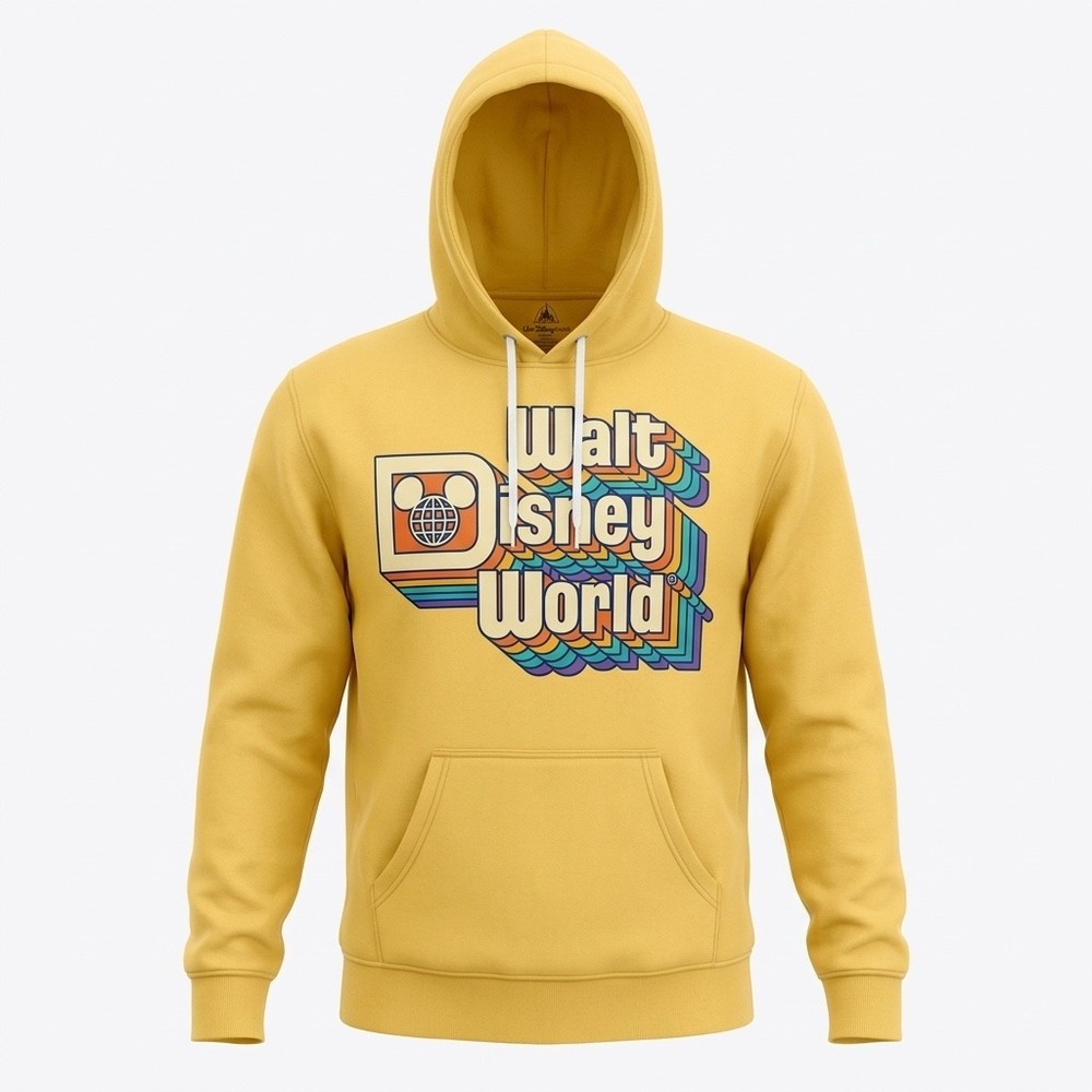 Disney Parks Walt Disney World Retro Rainbow Logo Hoodie Yellow Mens Medium